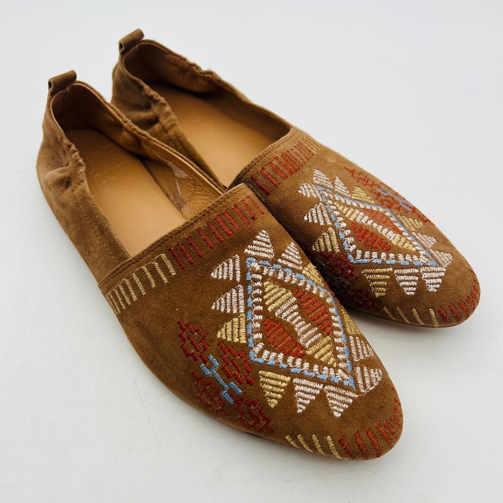 Bird of Flight Brown Suede Embroidered Southwestern Flats Loafers Womens 10